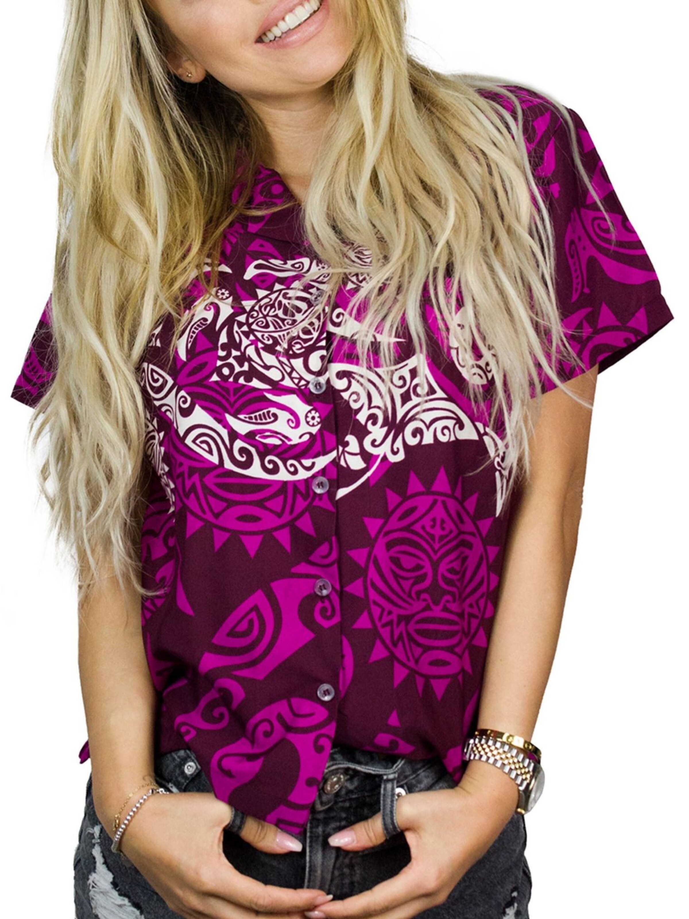 King Kameha Bluse 'Maori Chest'‌‌‌‌‌ in Lila: Vorderseite