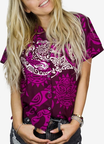King Kameha Bluse 'Maori Chest' in Lila: Vorderseite
