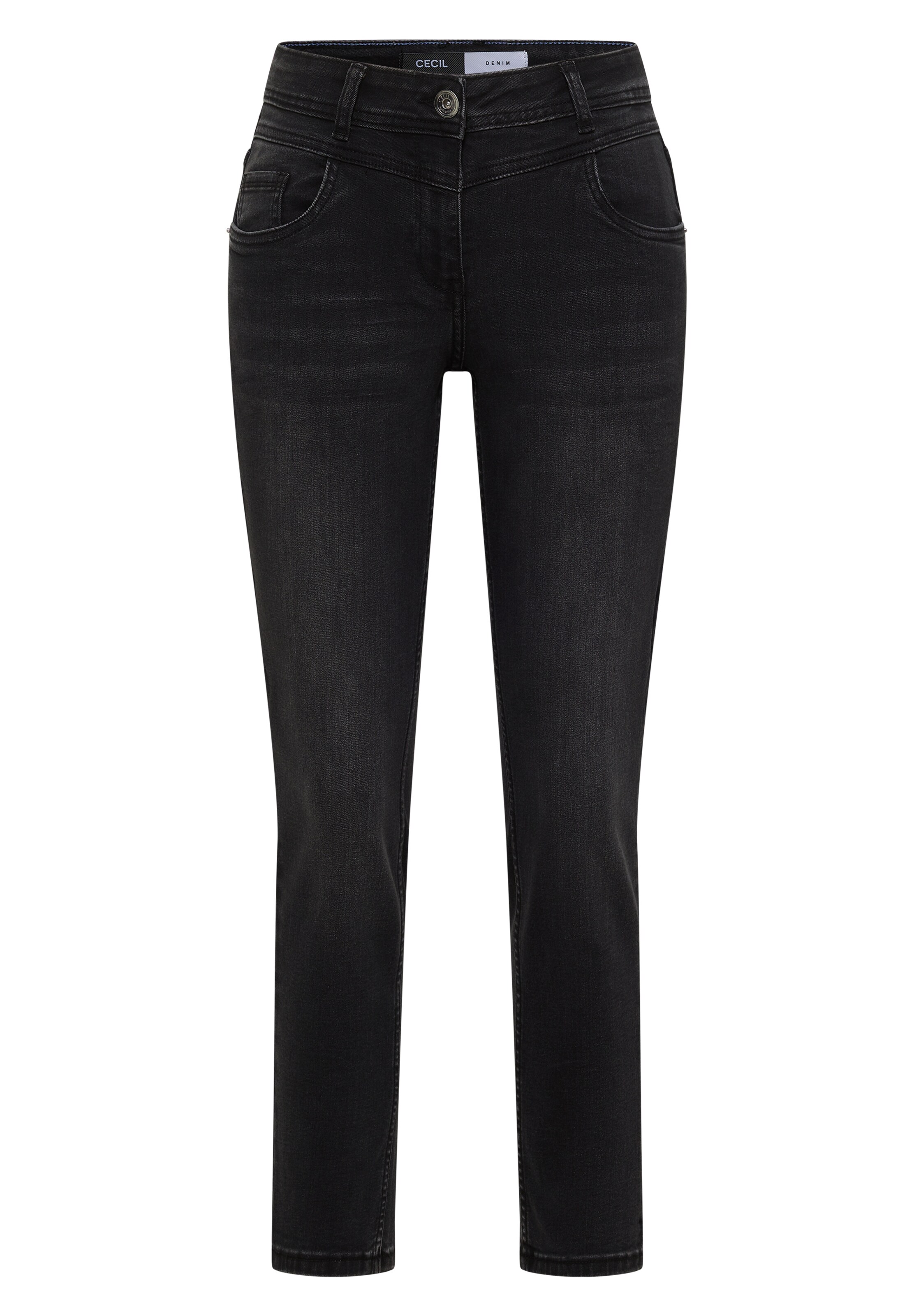 CECIL Mid Waist Slim Leg Jeans im Casual Fit in 25/28 in black denim, Produktansicht