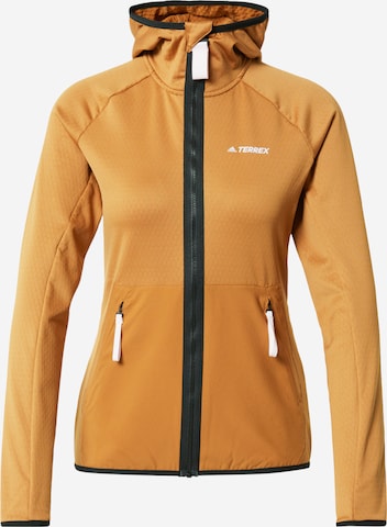 ADIDAS TERREX Skinny Athletic Fleece Jacket in Brown: front