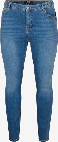 Zizzi Slimfit Jeans 'AMY' in Blauw: voorkant