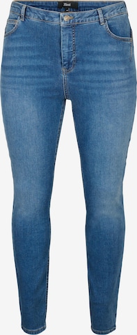 Slimfit Jeans 'AMY' de la Zizzi pe albastru: față