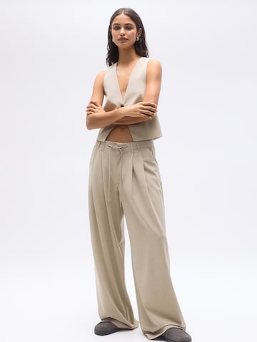 Pull&Bear Wide leg Bandplooibroek in Grijs