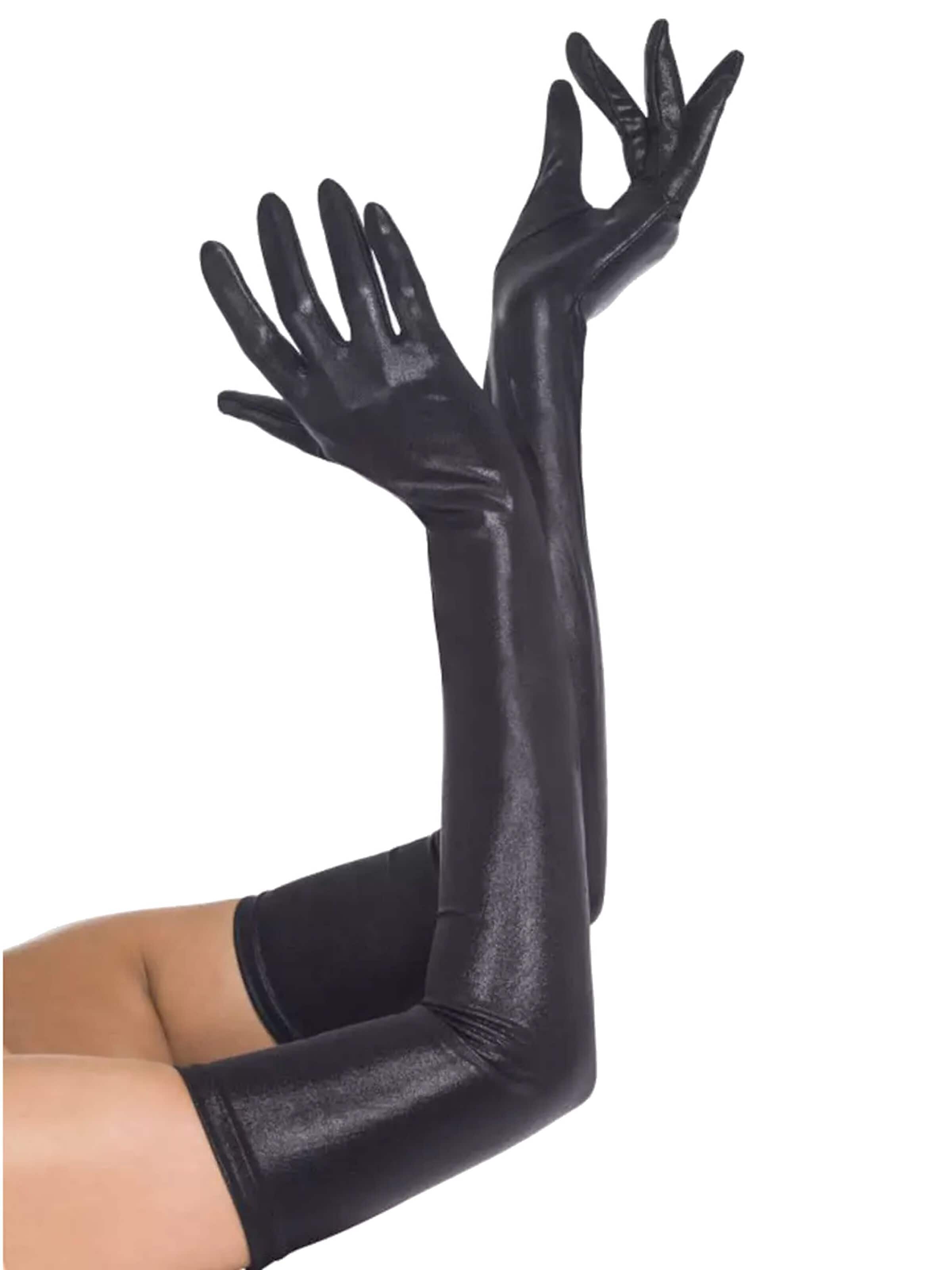 Dirndline Fingerhandschuhe 'Wetlook-Handschuhe, lang'‌‌‌ in Schwarz: Vorderseite