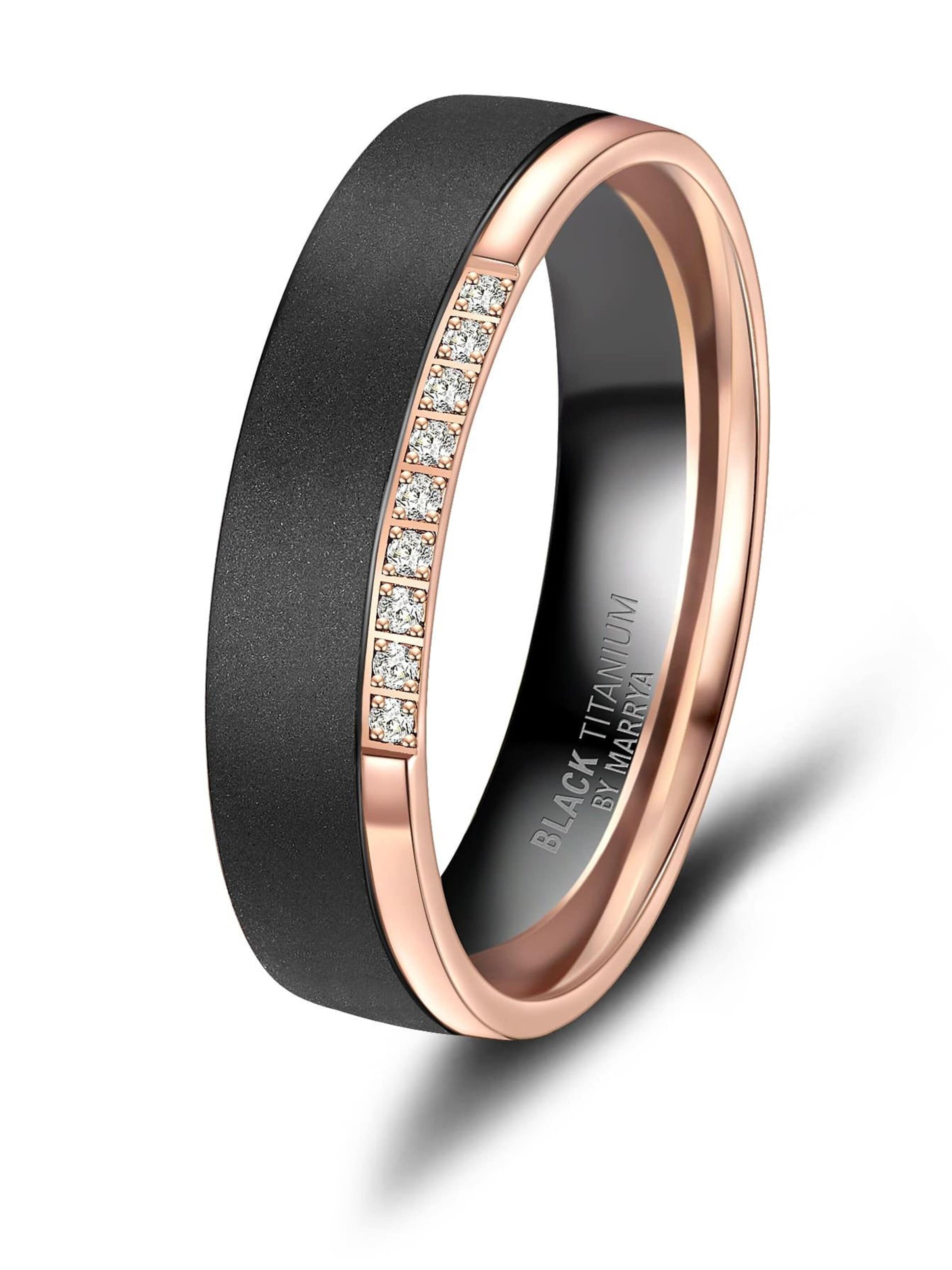 MARRYA Ring 'MARRYA Ehering BT-06 aus Black Titanium – "Schwarz Rosé" Zweifarbig' in Black: front
