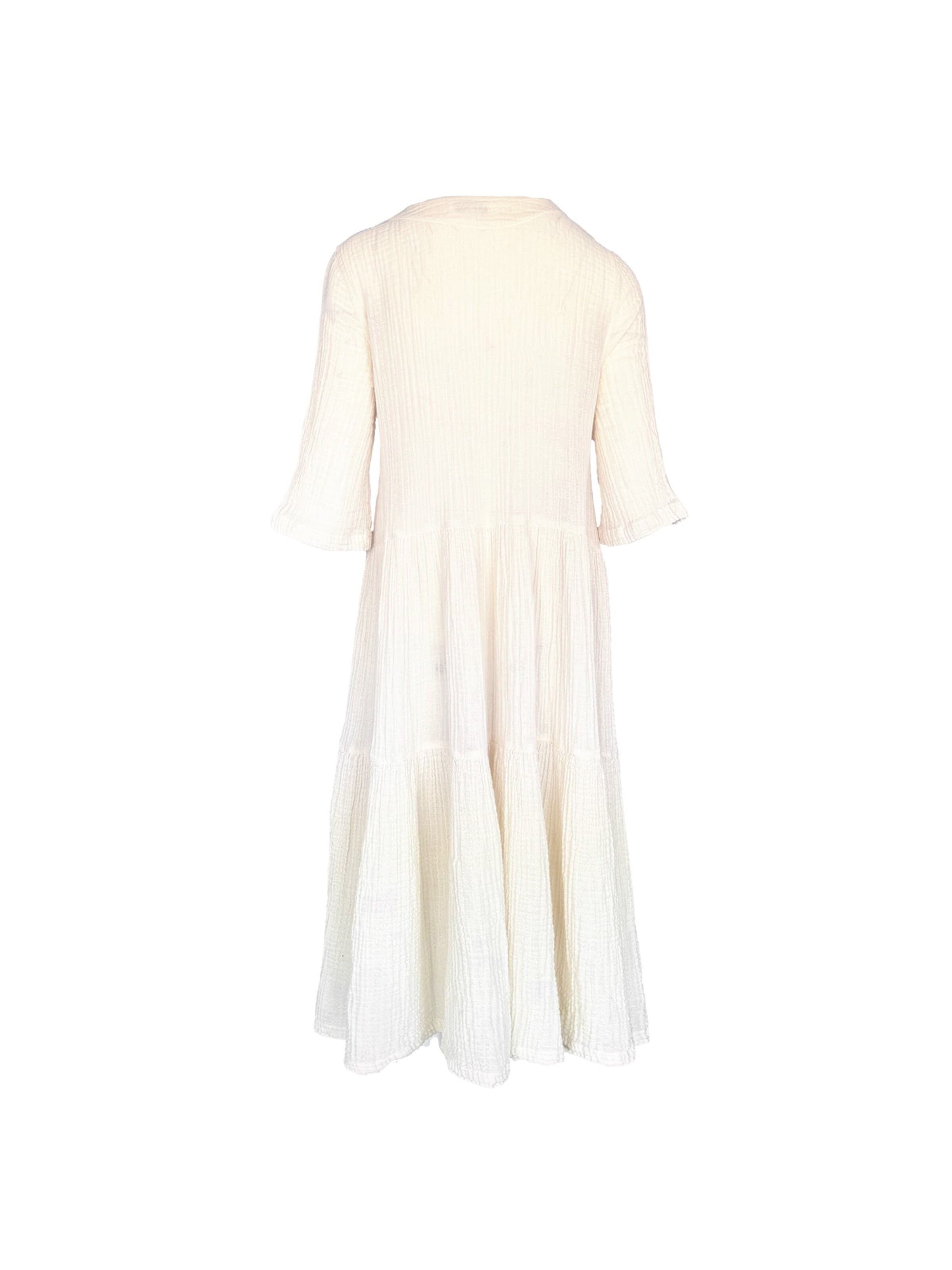 Robe 'Maxi Dress in Textured Cotton with Laced Trim V Neck' Haris Cotton en beige