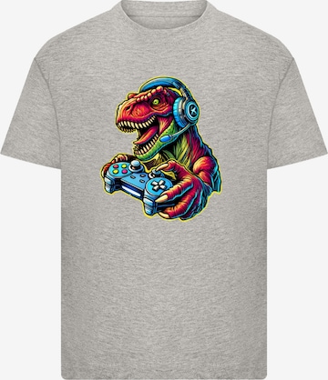 F4NT4STIC Shirt 'Dinosaurier Gamer' in Grey: front