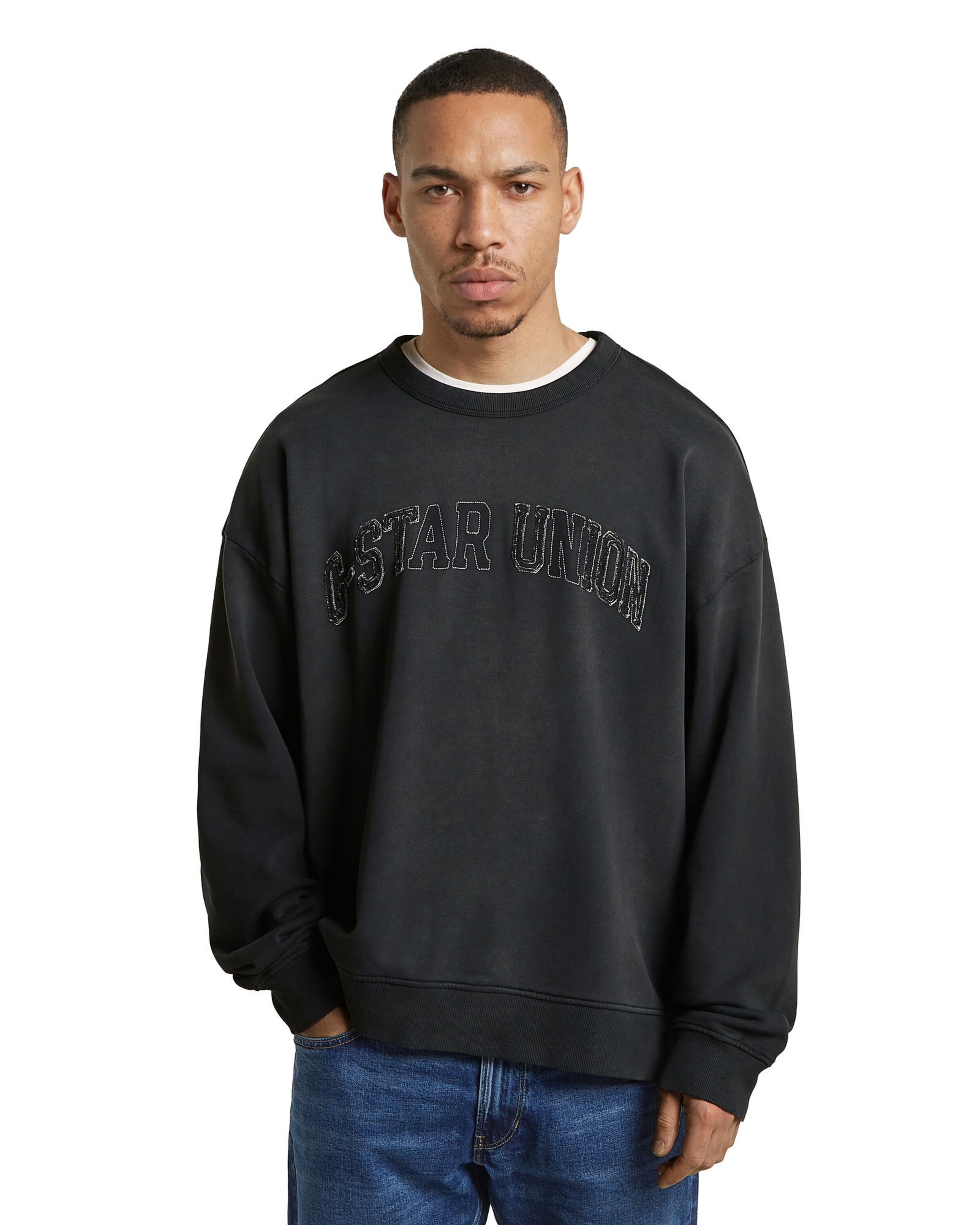 G-STAR Sweater - 'Sunfaded Applique Loose Sweater' in Schwarz: Vorderseite
