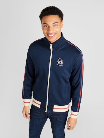 La Martina Zip-Up Hoodie in Blue: front