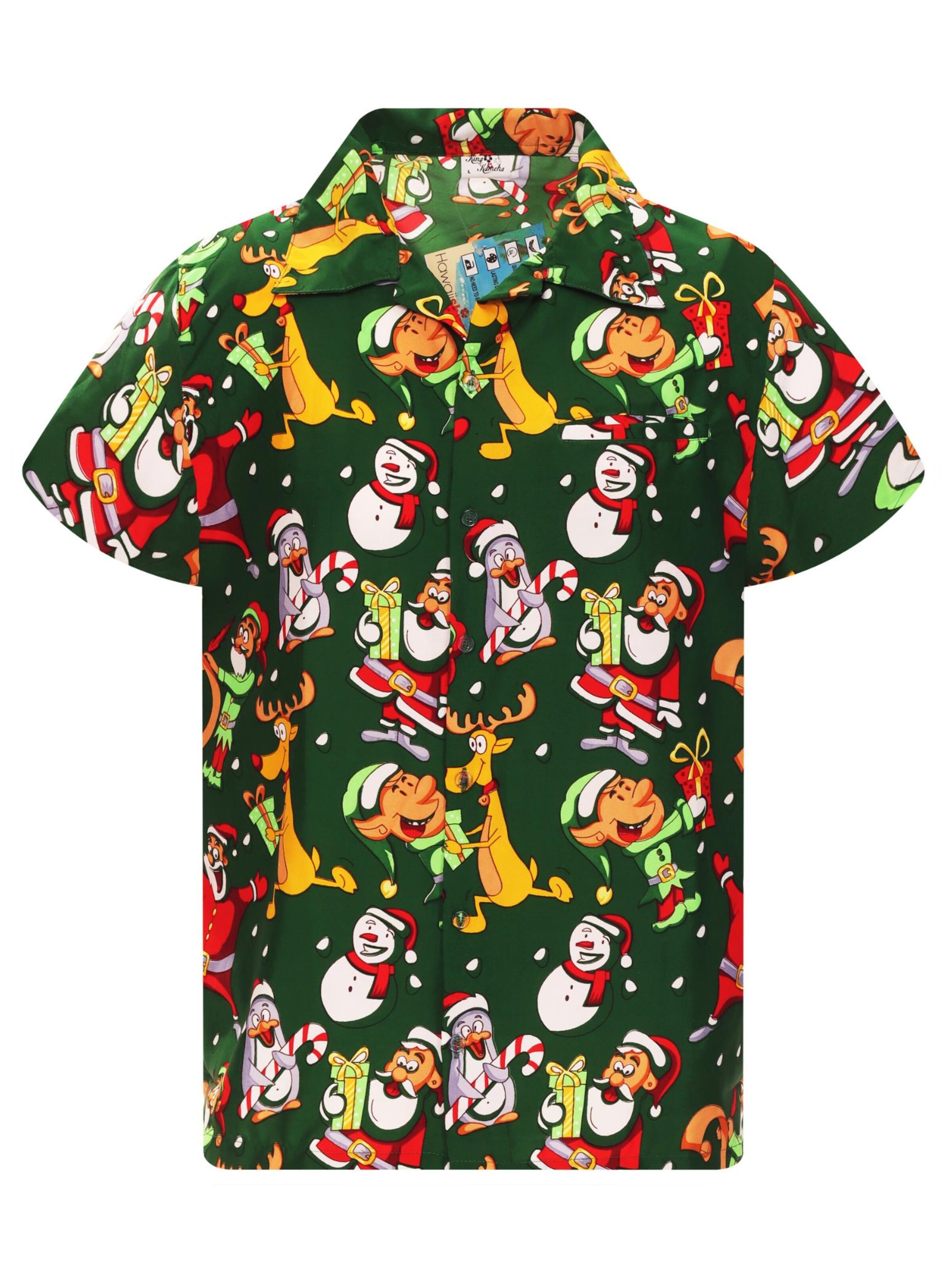King Kameha Regular fit Button Up Shirt 'Christmas Written Santa' in Green: front
