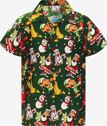 King Kameha Regular Fit Hemd 'Christmas Written Santa' in Grün: Vorderseite