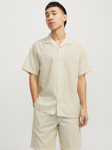 JACK & JONES Comfort fit Button Up Shirt 'Easter Palma' in Brown: front