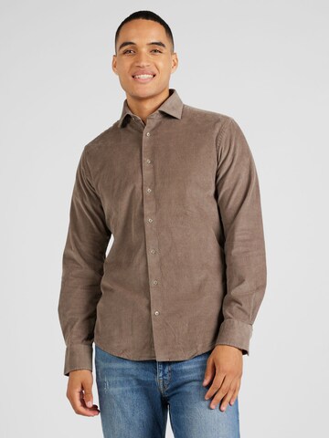 Bruun & Stengade Slim fit Button Up Shirt 'Nicklaus' in Beige: front