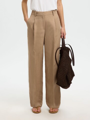 Wide Leg Pantalon à pince SELECTED en beige : devant