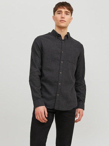 JACK & JONES Slim fit Button Up Shirt 'Classic' in Grey: front