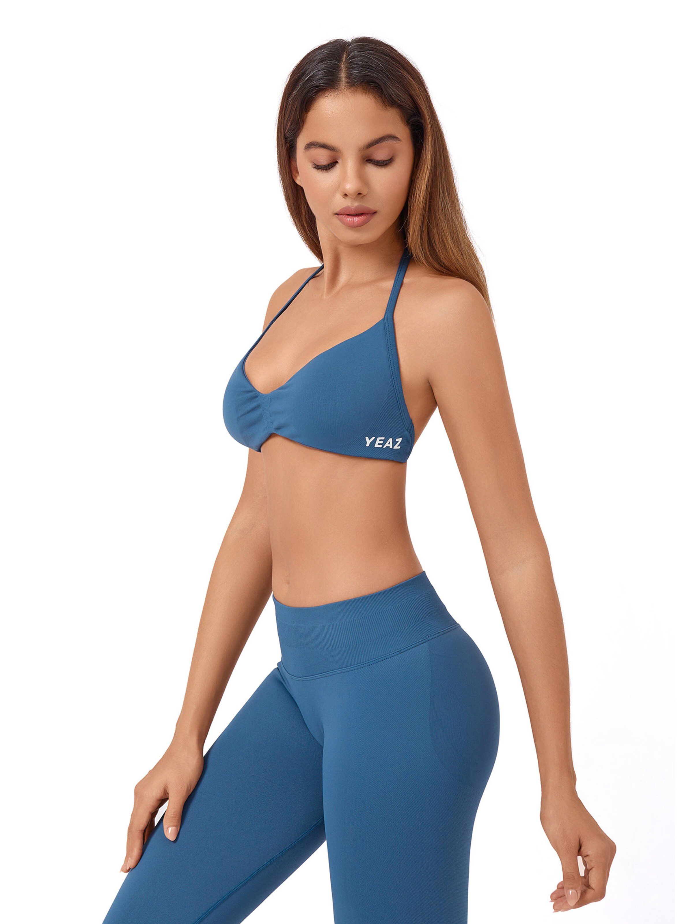 YEAZ Koszulkowy Biustonosz sportowy 'Fly' w kolorze niebieski