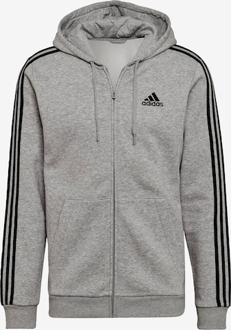 Bluză cu fermoar sport 'Essentials' de la ADIDAS SPORTSWEAR pe gri: față