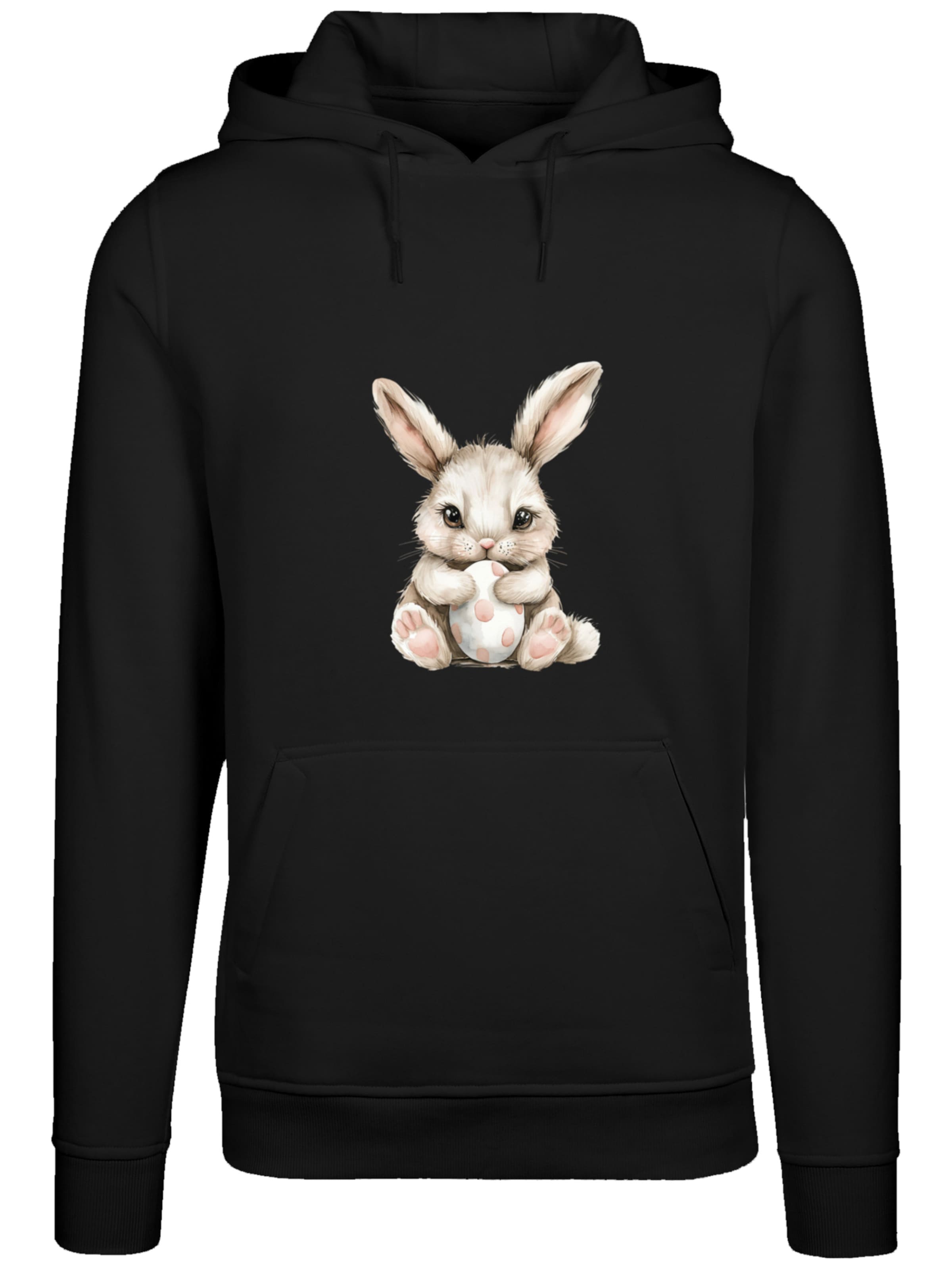 F4NT4STIC Pullover 'Niedlicher Osterhase mit Ei' in Schwarz: Vorderseite