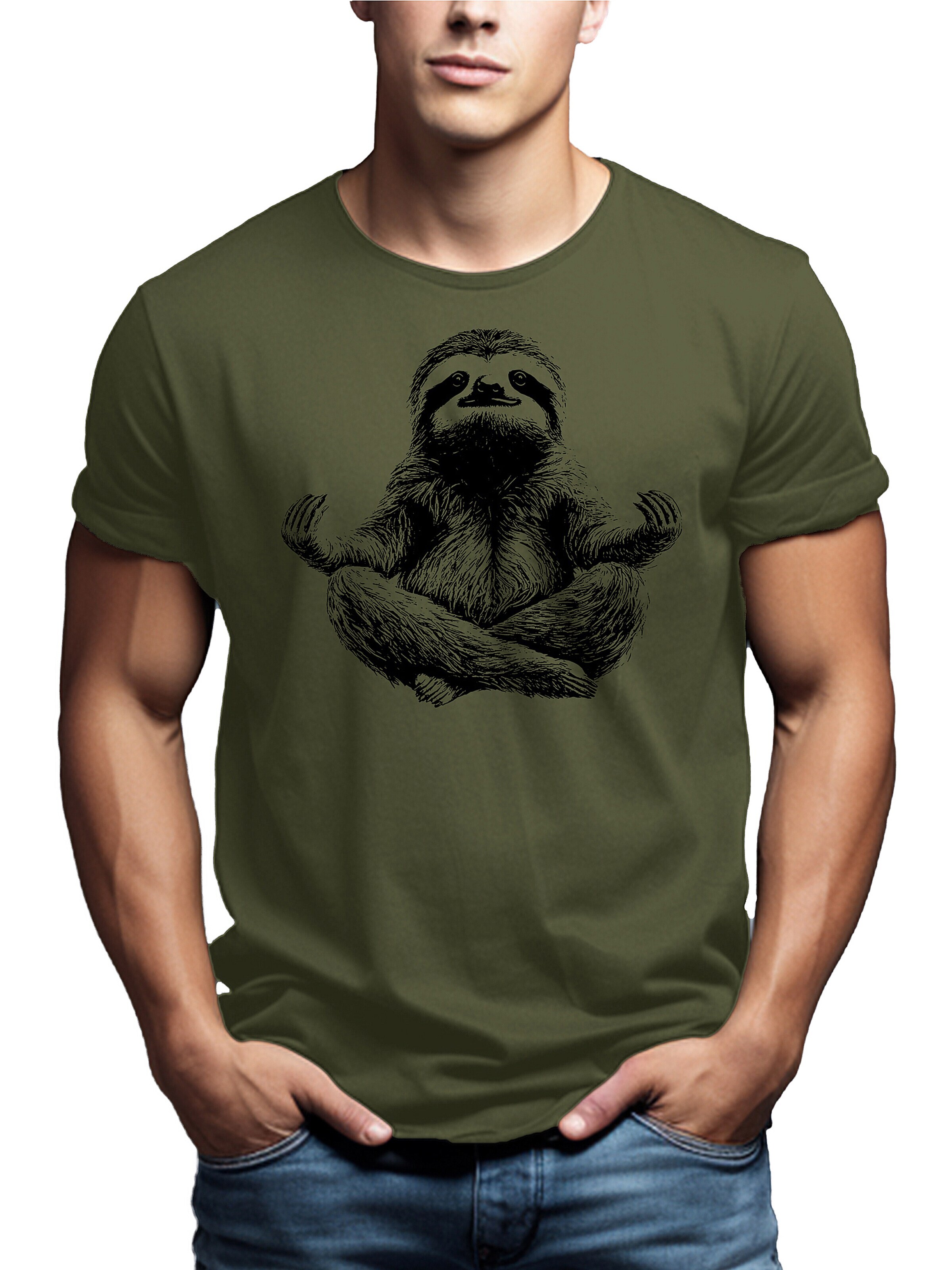 MAKAYA Shirt 'Meditation Sloth' in Green