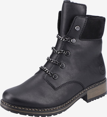 Rieker Lace-Up Ankle Boots in Black: front