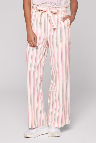Soccx Regular Leinenhose mit bunten Streifen und Bindegürtel in Weiß: Vorderseite