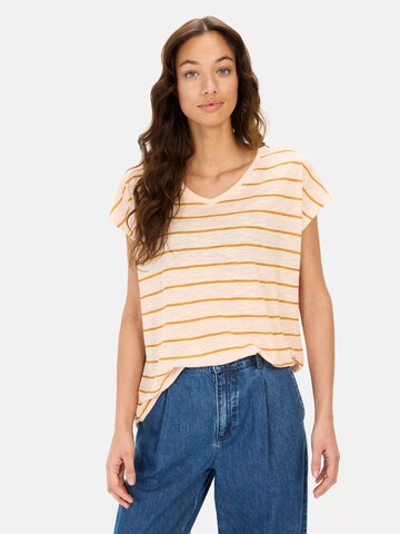 CAMEL ACTIVE T-Shirt mit V-Ausschnitt und Streifenmuster in Beige: Vorderseite