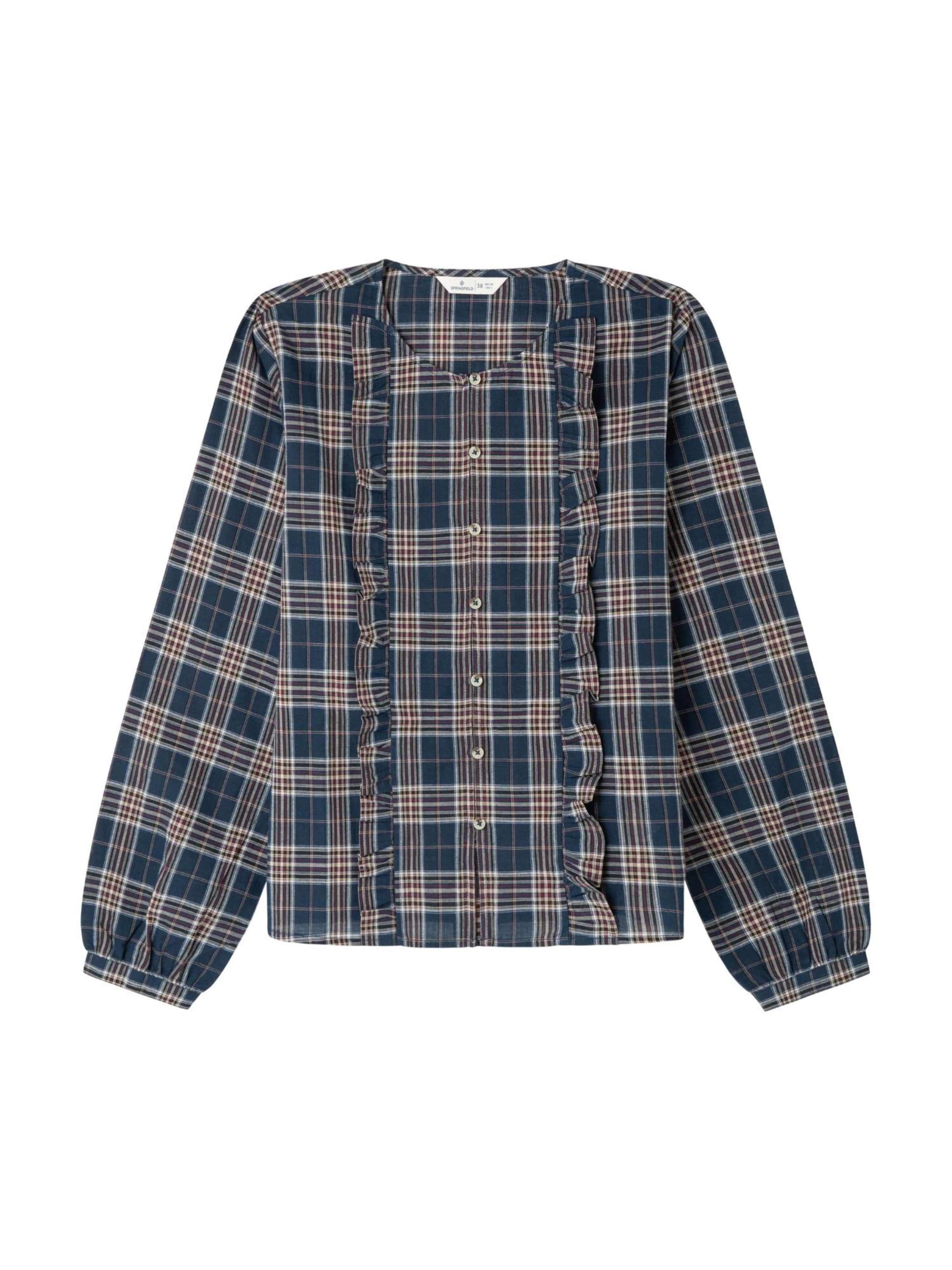 Springfield Blouse in S in de kleur Crème / Marine / Wijnrood, Productweergave