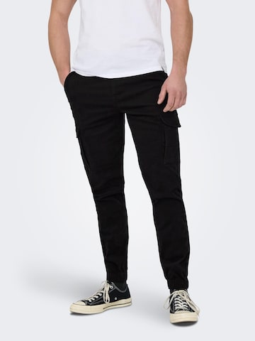 Only & Sons Tapered Cargo trousers 'Carter' in Black: front