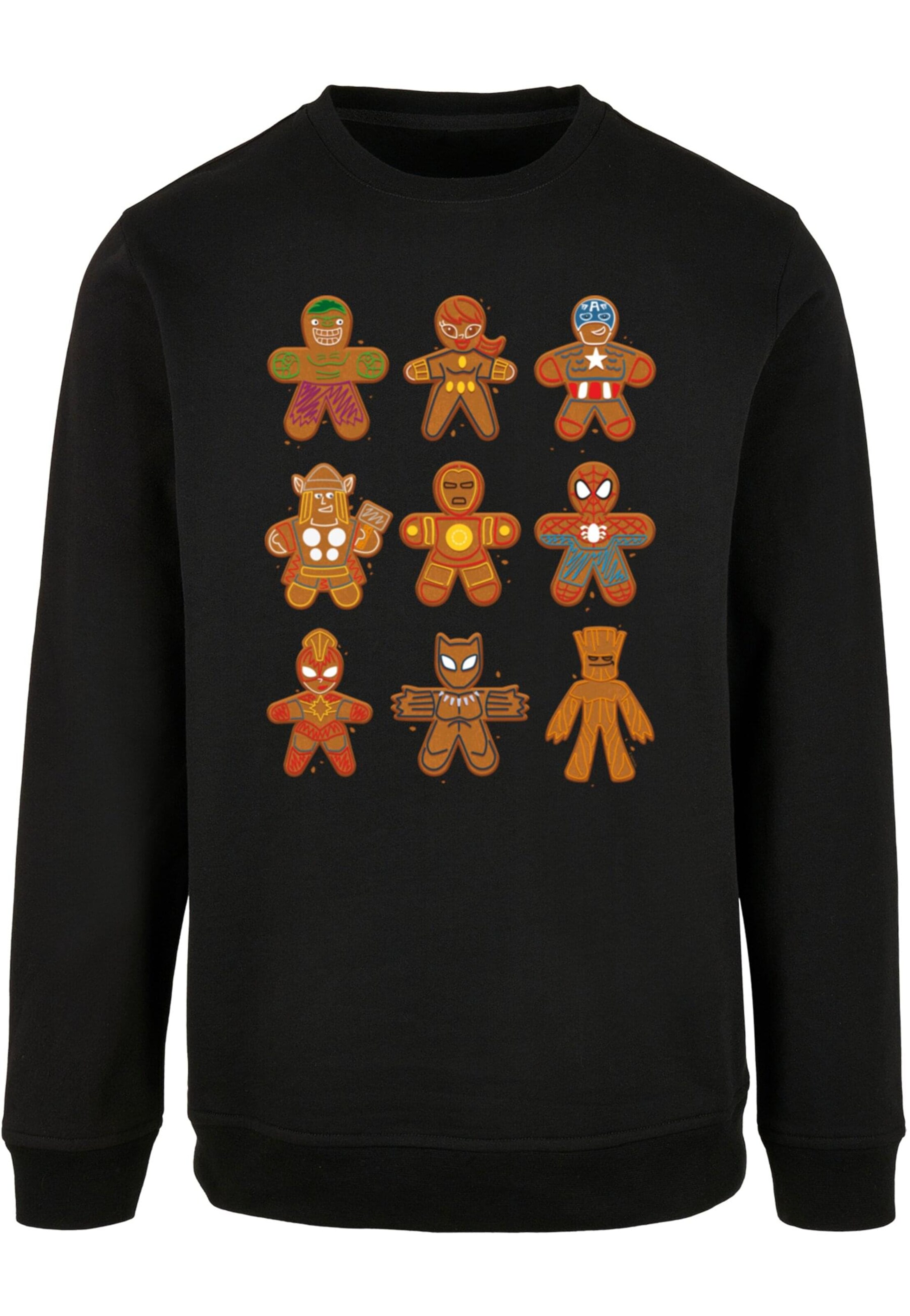 Sweat-shirt 'Marvel Universe - Christmas Gingerbread Avengers' ABSOLUTE CULT en noir : devant
