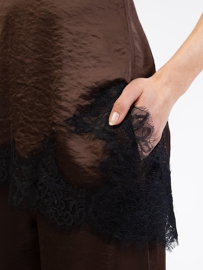 BROKE + SCHÖN Top 'Asymmetrisches Satin-Top mit Spitze' in XS in dunkelbraun, Produktansicht