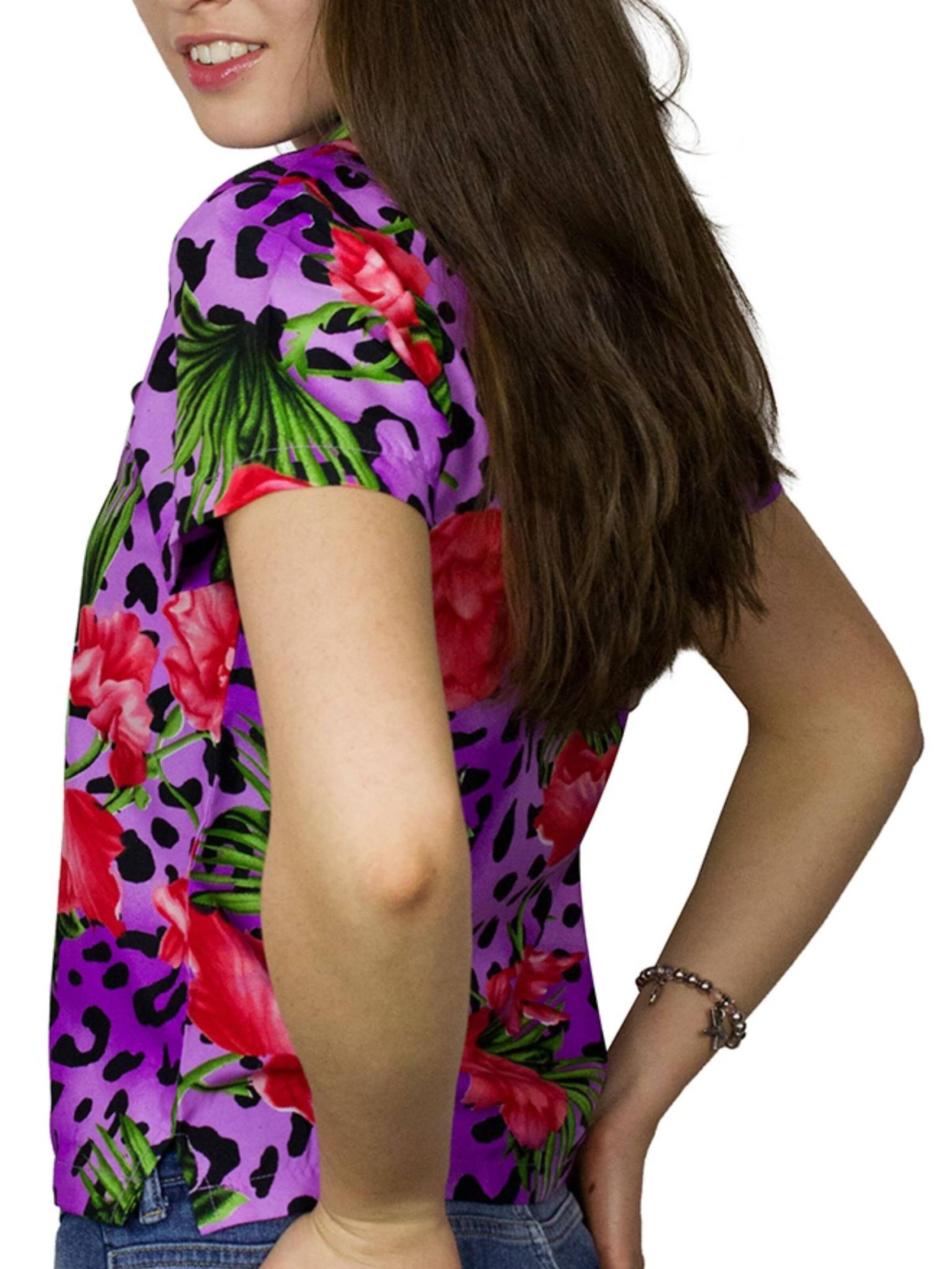 King Kameha Blouse 'Leopard Flowers' in Lila
