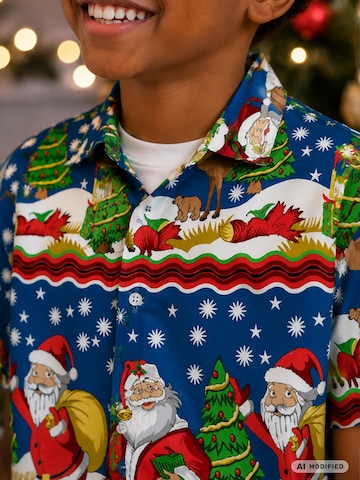 King Kameha Regular fit Button up shirt 'Christmas Border Print' in Blue