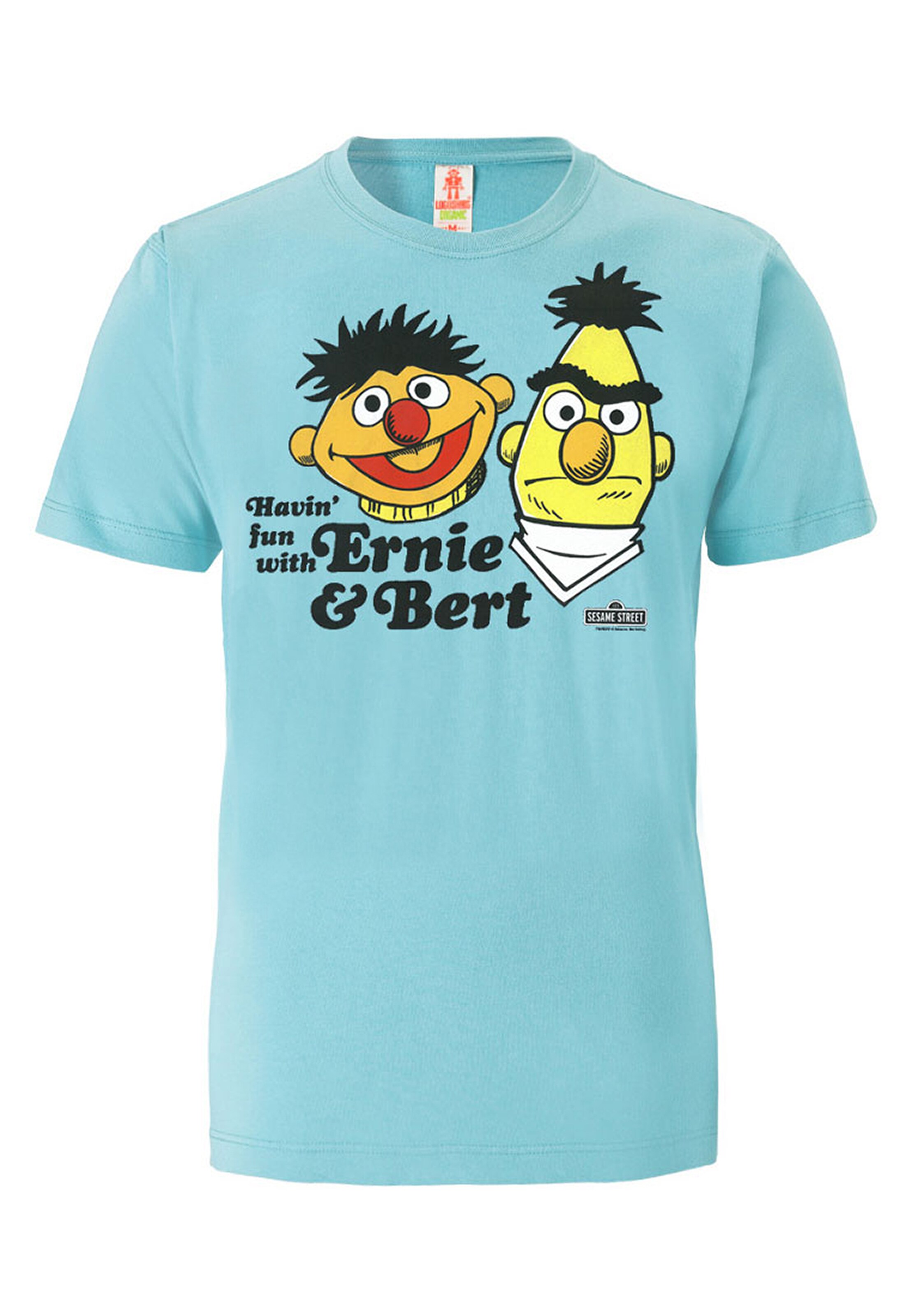LOGOSHIRT Shirt 'Sesamstrasse - Ernie & Bert | Havin' Fun' in Blue: front