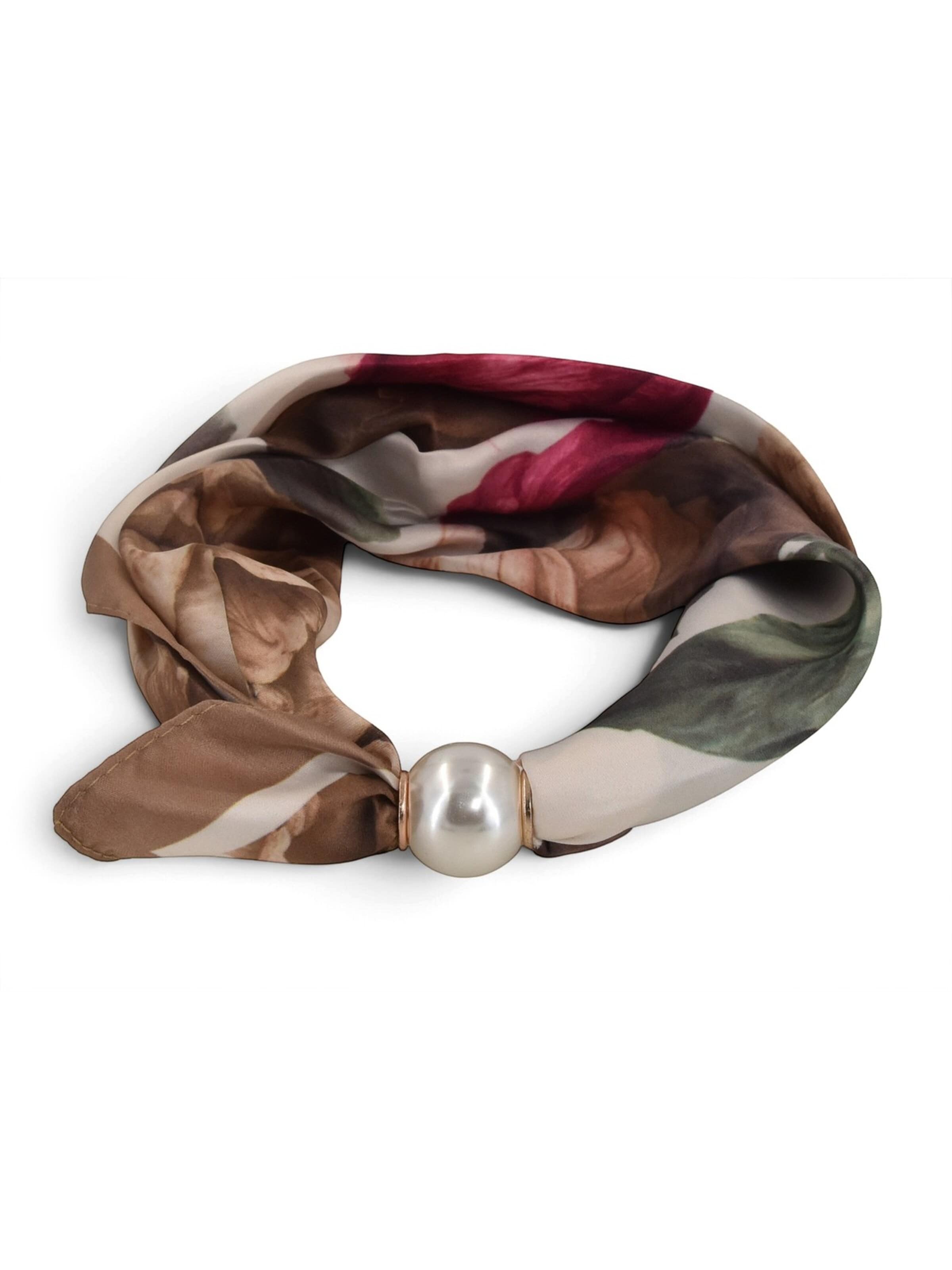 styleBREAKER Tuch 'Perlenhalstuch mit Magnetverschluss & Blumenmuster'‌‌‌‌‌‌‌ in Beige: Vorderseite