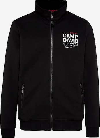 CAMP DAVID Zip-Up Hoodie in Black: front