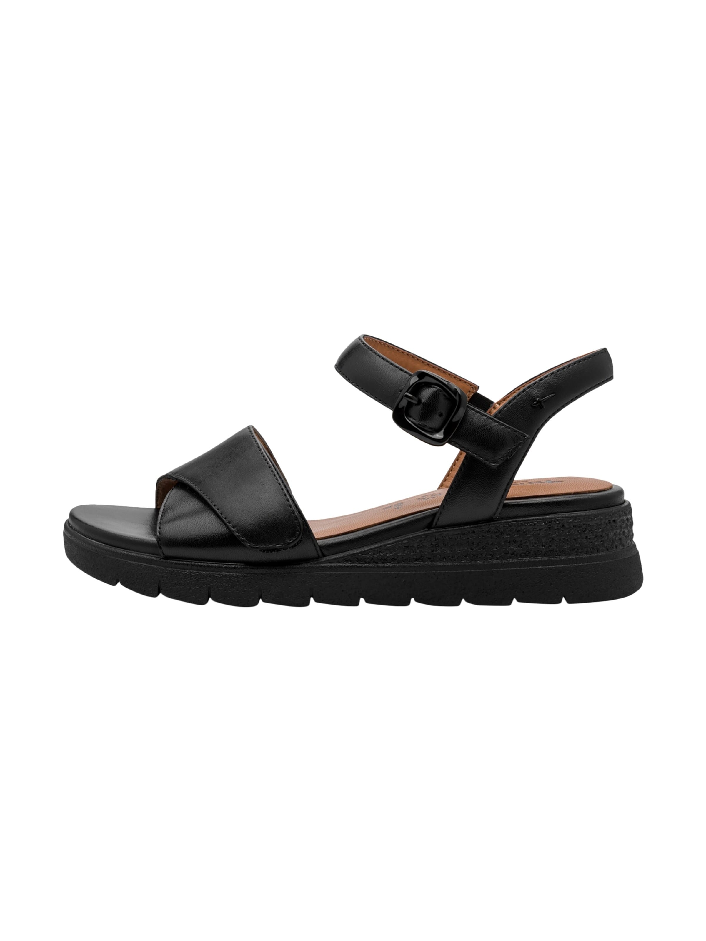 Sandales 'Bequeme Ledersandalen mit Keilabsatz' Tamaris en noir : devant