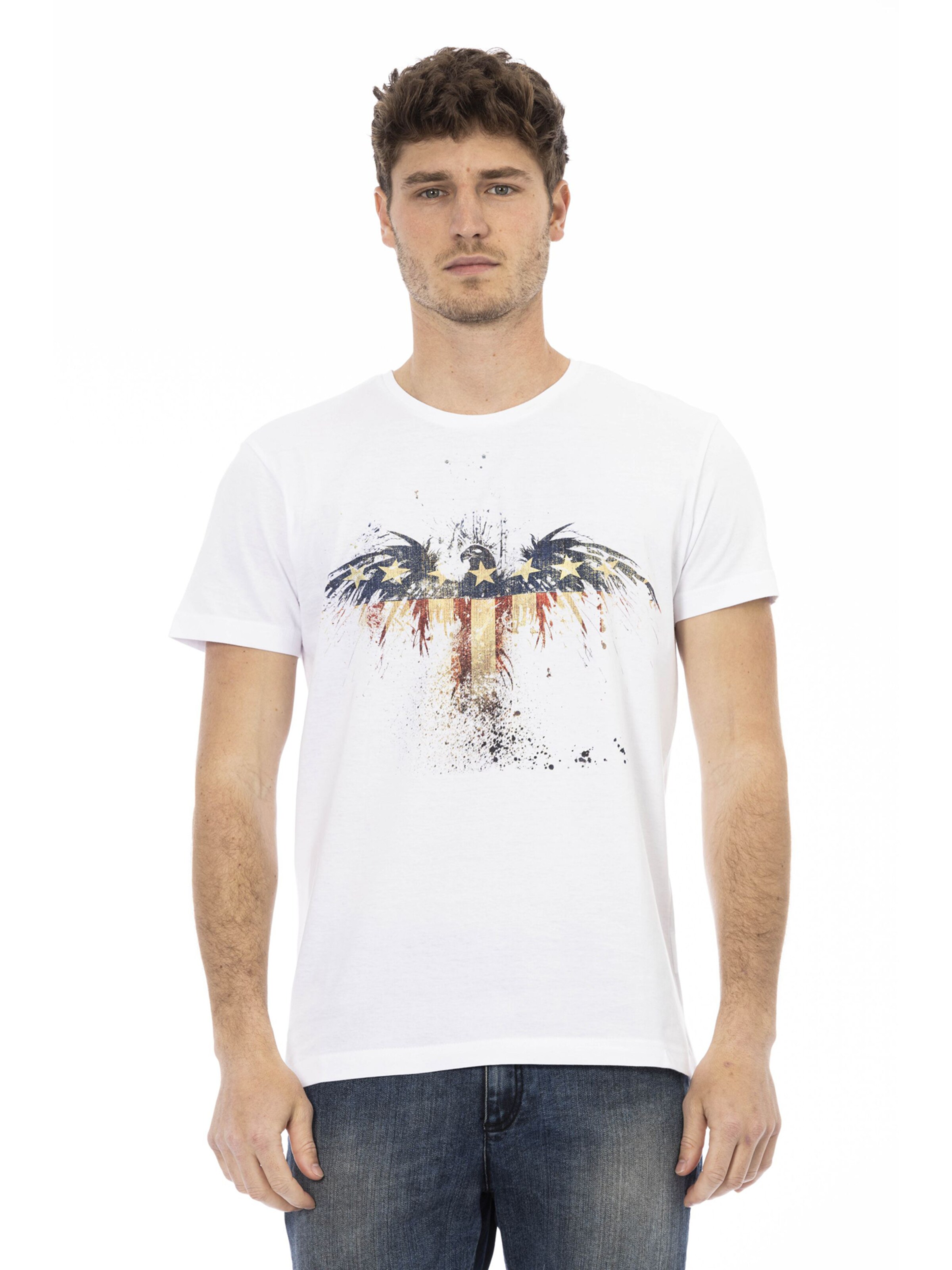 Top 'T-Shirt Uomo Valoris Misto Cotone Viscosa Stampa Aquila' di Trussardi in bianco: frontale