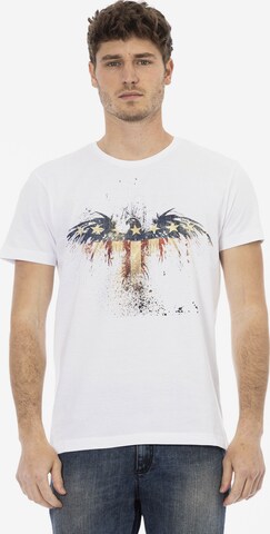 Top 'T-Shirt Uomo Valoris Misto Cotone Viscosa Stampa Aquila' di Trussardi in bianco: frontale