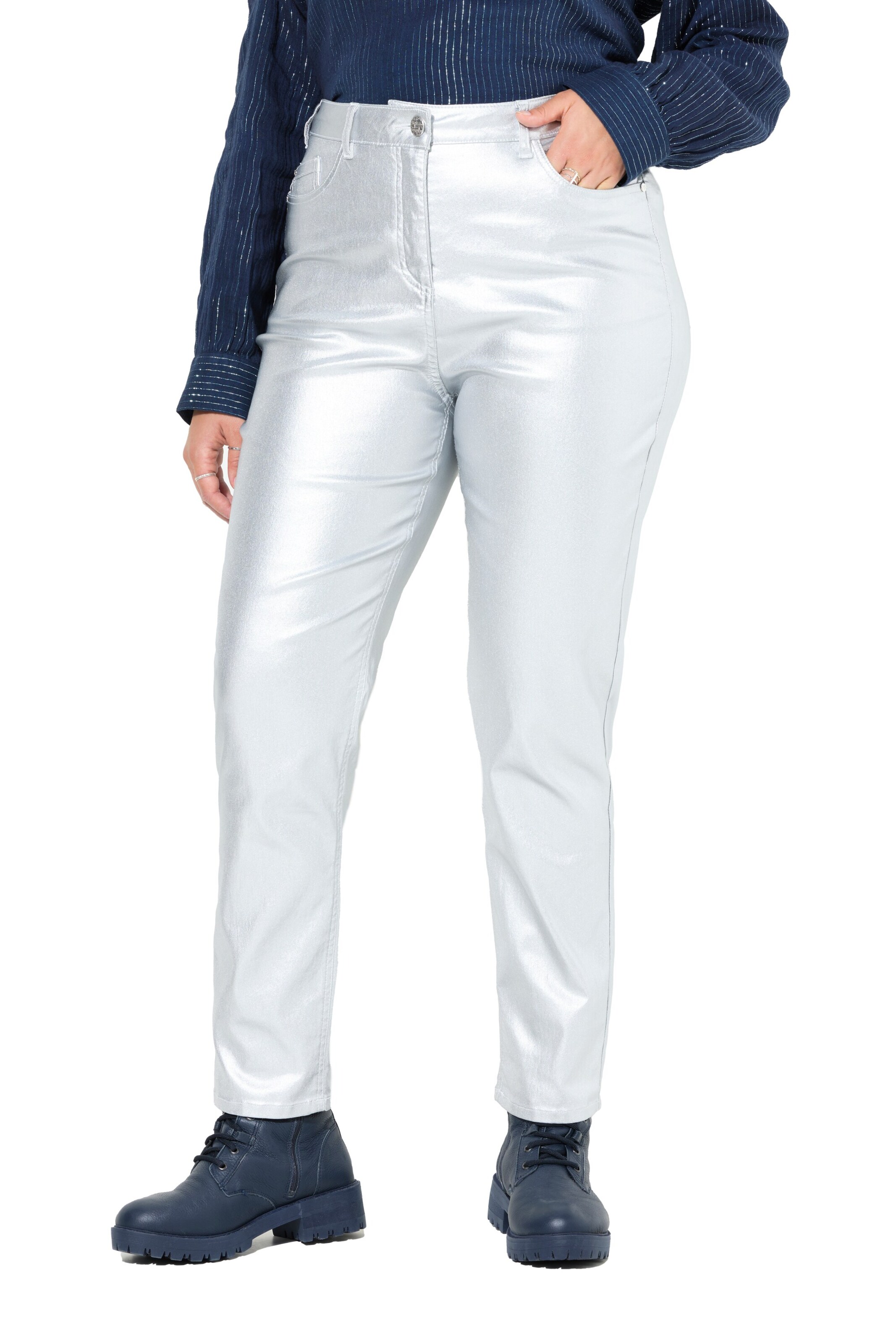 Ulla Popken Tapered Hose in Silber: Vorderseite