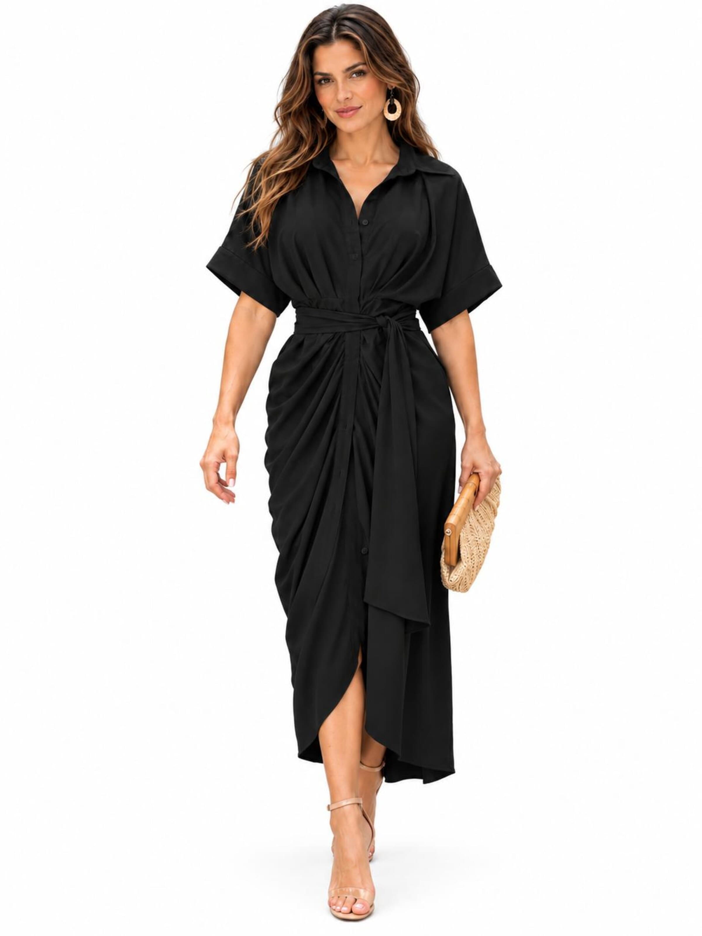 SPORTS36.NL Kjole 'Women's Short-Sleeve Shirt Dress with Waist Tie' i sort: forside