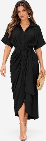 SPORTS36.NL Dress 'Women's Short-Sleeve Shirt Dress with Waist Tie' in Black: front