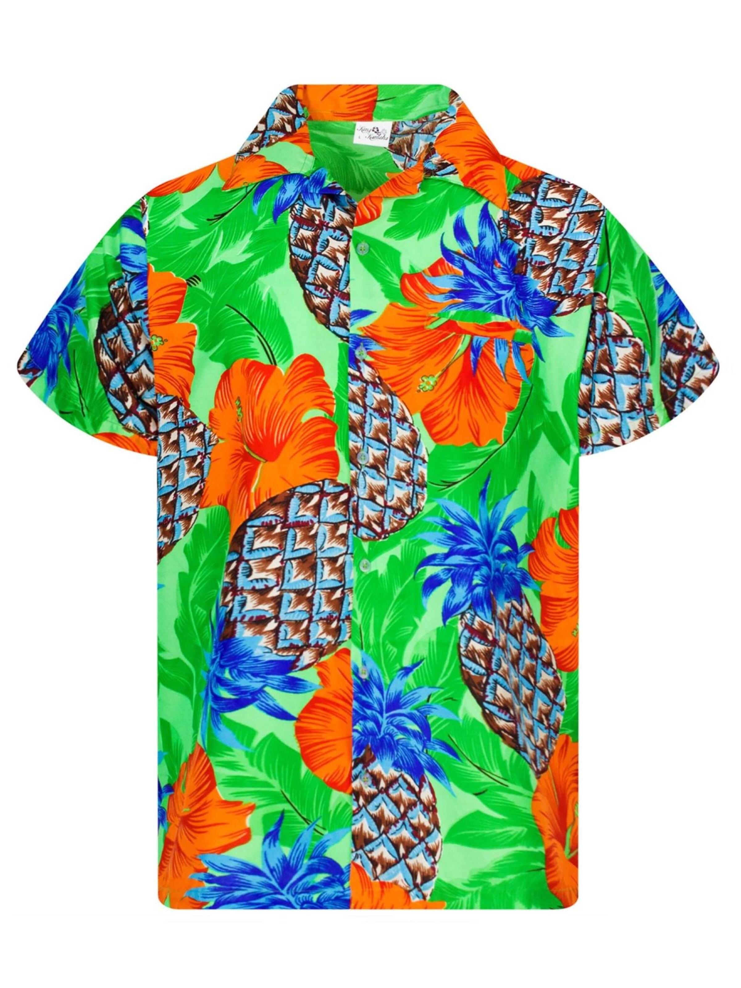 King Kameha Shirt 'Pineapple Hibiscus Shadow Line'‌‌ in Grün: Vorderseite