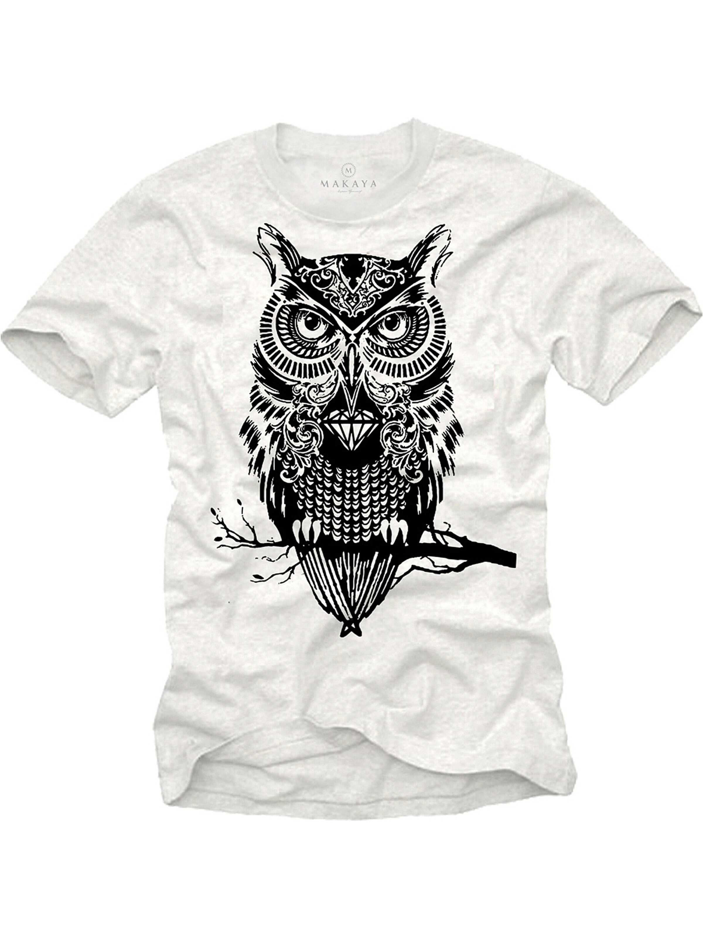 MAKAYA Shirt 'Eule auf Ast' in White: front