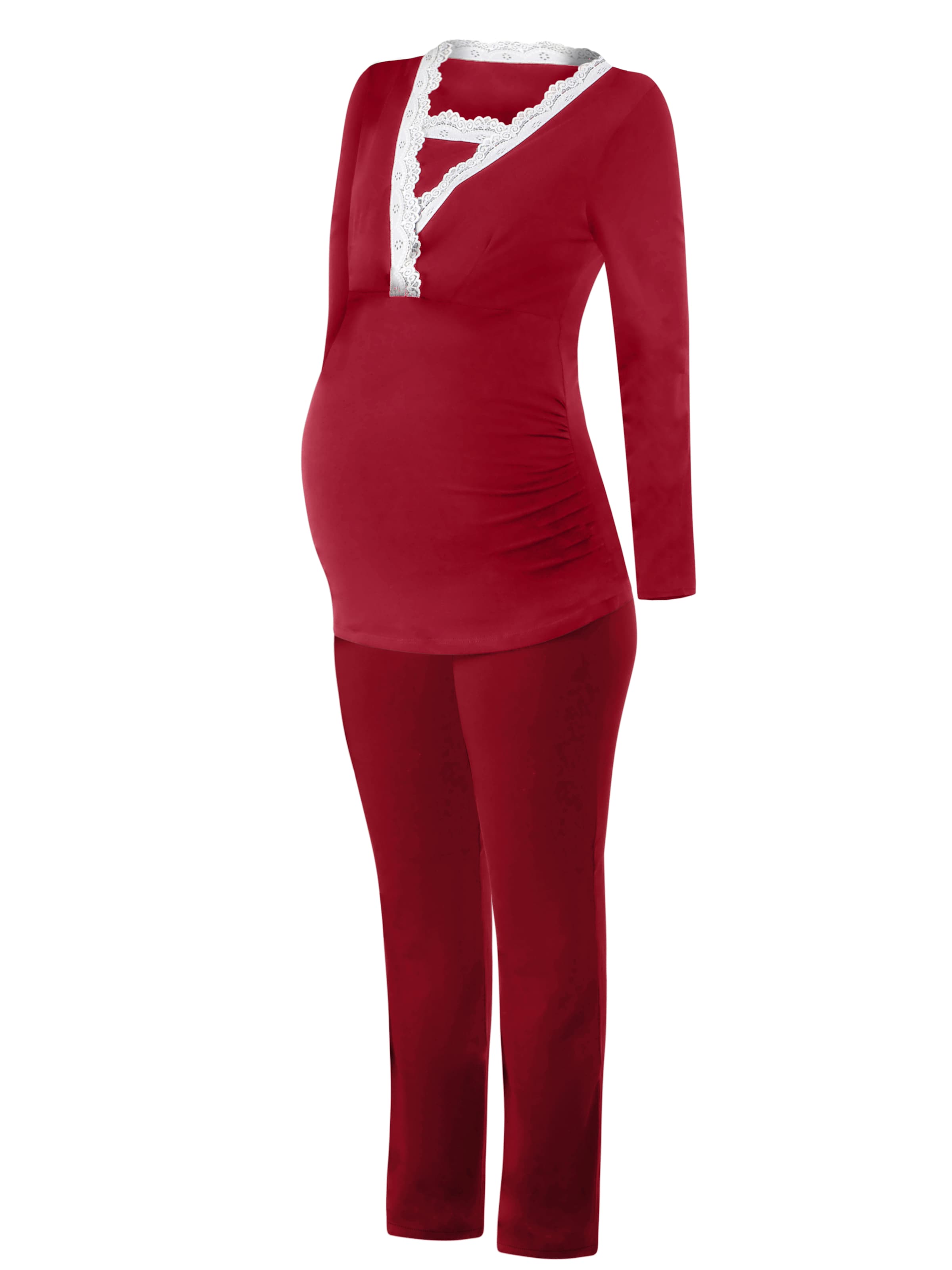 M.M.C. Pajama 'Spitze Umstandspyjama' in S/Regular in Wine red, Item view