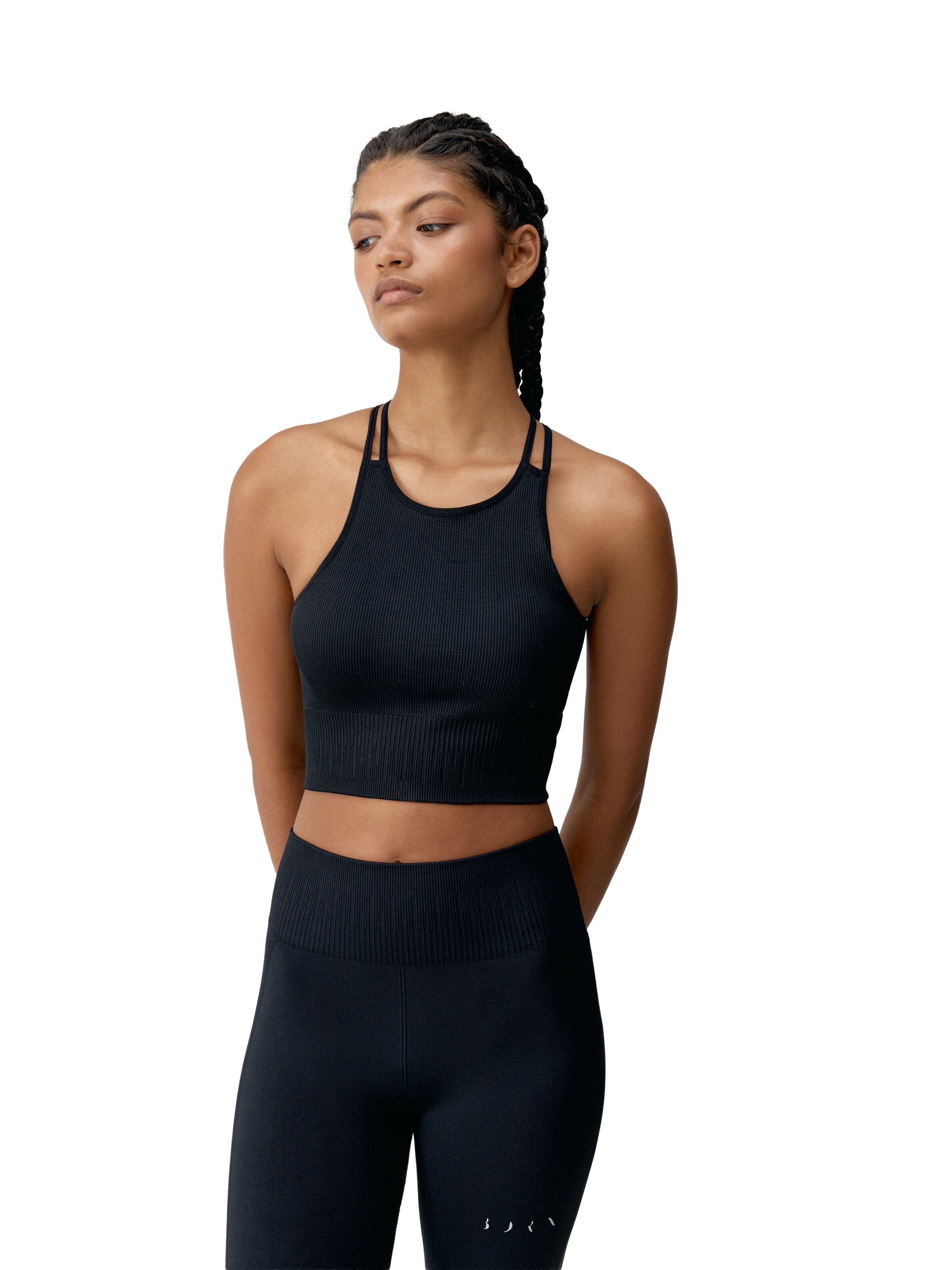 Born Living Yoga Regular Sporttop ' Naia ' in Zwart: voorkant