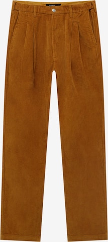 Pull&Bear Loosefit Kalhoty se sklady v pase – hnědá: přední strana