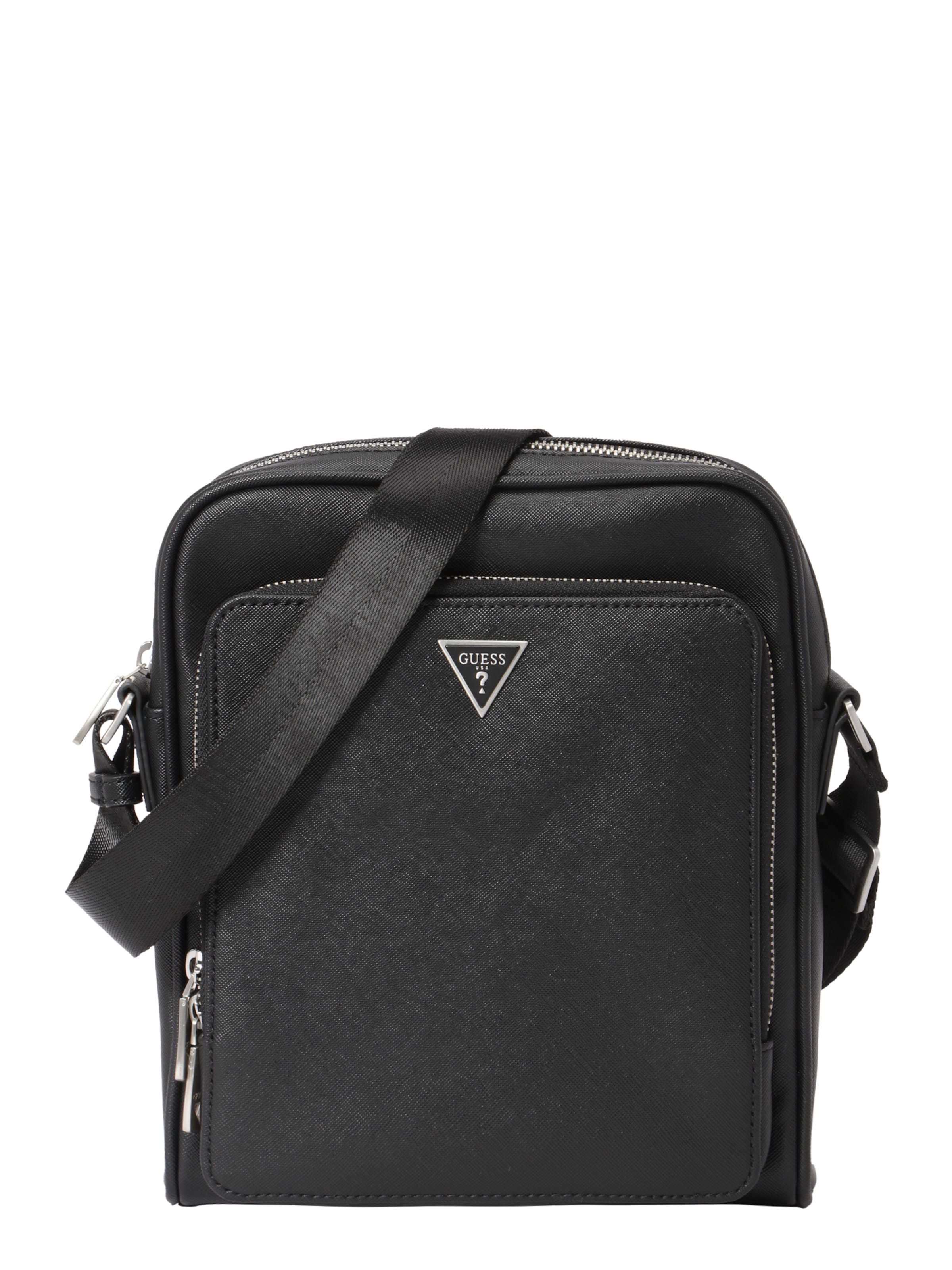 GUESS Olkalaukku 'MILANO TOP ZIP XBDY W FRT PCKT' värissä musta: etupuoli