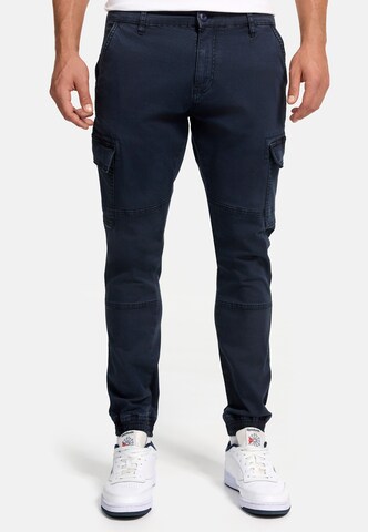 INDICODE JEANS Tapered Cargo trousers 'August' in Blue: front