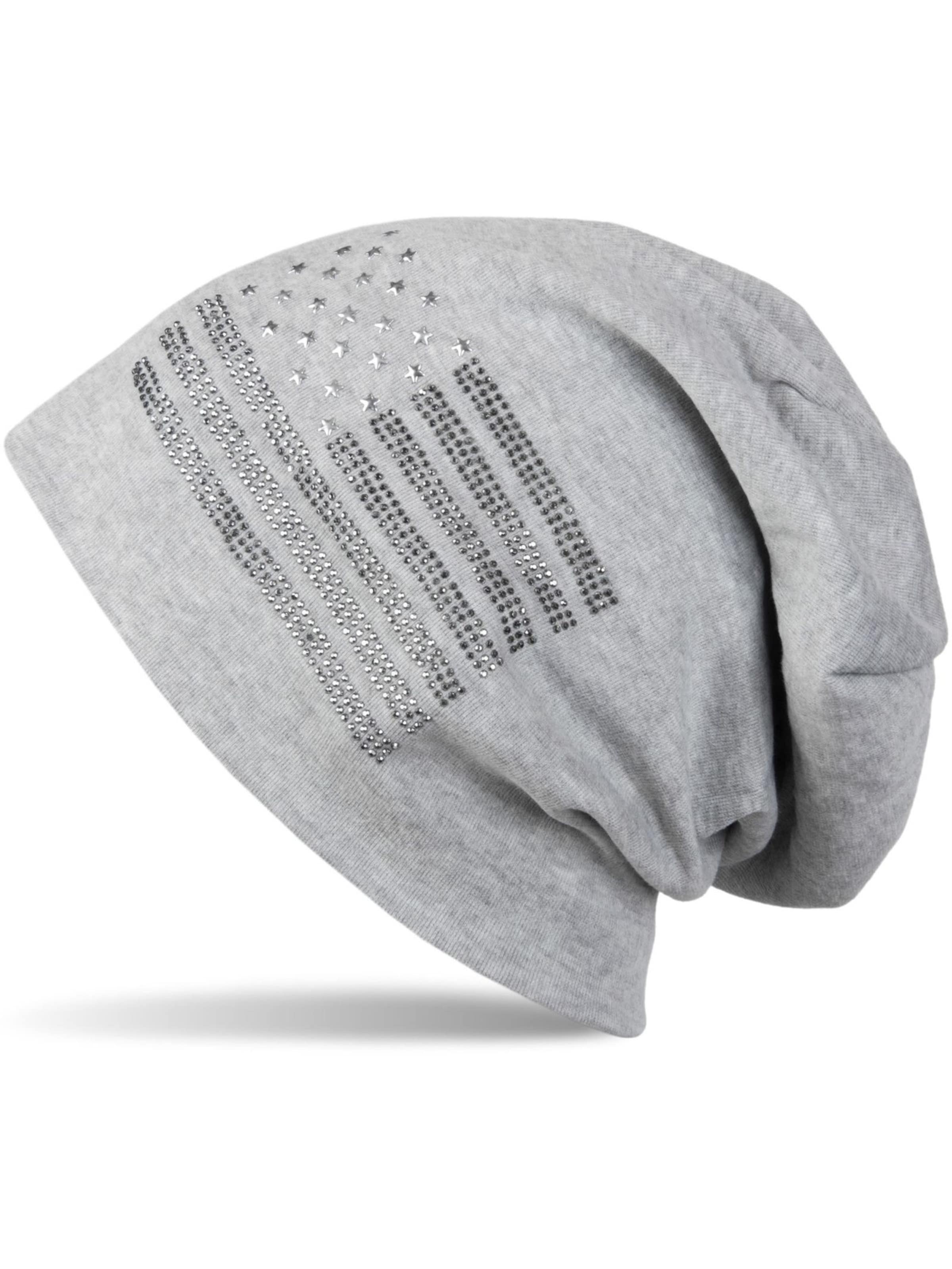 styleBREAKER Mütze 'Beanie mit USA Flagge aus Strass'‌ in Grau: Vorderseite
