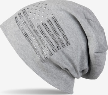 styleBREAKER Mütze 'Beanie mit USA Flagge aus Strass' in Grau: Vorderseite